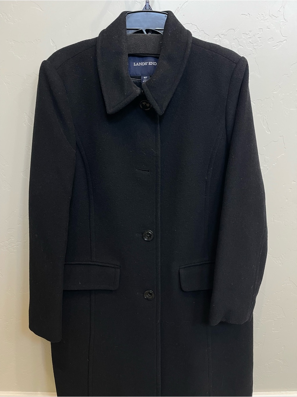 Lands' End Black Classic Wool-Blend Pea Coat